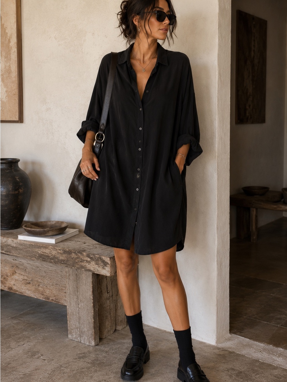 SBJ Austin 100% Cupro Oversized Shirt Dress Tunic • OS